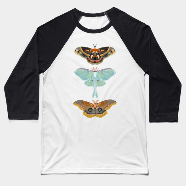 3 Moths Baseball T-Shirt by KatieMorrisArt